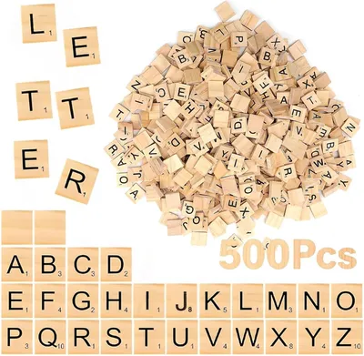 Productafbeelding van Houten Scrabble, 500 Hout Letters, Houten Alfabetten voor Doe-het-zelven, Spelletjes en Onderwijs voor Kinderen