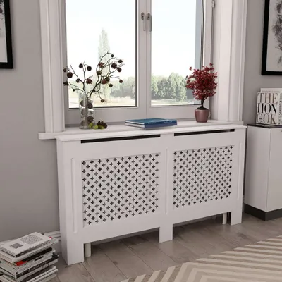 Produktbild von vidaXL Osłona grzejnika biała 152×19×81,5 cm MDF