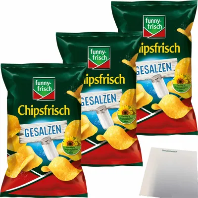 Produktbild von funny-frisch Chipsfrisch Gesalzen 3er Pack (3x150g Packung) + usy Block