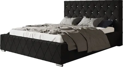 Produktbild von Polsterbett Berlin mit Kopfteil, 140x200 cm, Doppelbett mit Bettkasten und Lattenrost aus Holz, Velourstoff, Farbe: Schwarz