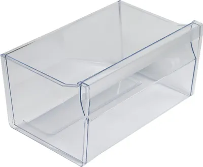 A clear plastic drawer or bin, likely for a refrigerator or freezer.