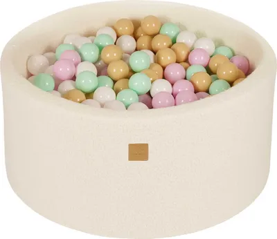 Produktbild von MeowBaby Boucle Weiss Bällebad rund 90x40cm, bälle: Pastellrosa/Mint/Weiss/Beige