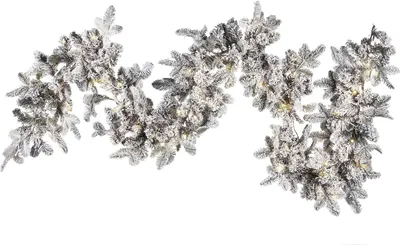 Produktbild von BELIANI Weihnachtsgirlande Weiß Kunststoff 180 cm mit LED Beleuchtung Schnee batteriebetrieben Weihnachtsdeko für Kamin Treppe Geländer Fenster Innen