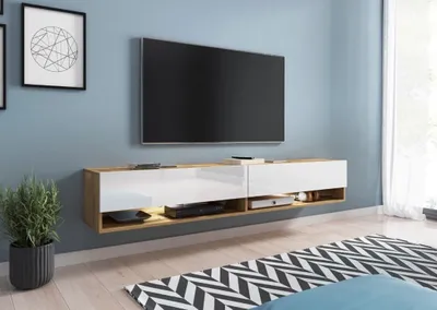 Produktbild von MINIO go for it, TV-Lowboard, TV-Schrank "ANNE", 180cm, stehend, hängend, Wotan Eiche/ Weiss Glanz Farbe