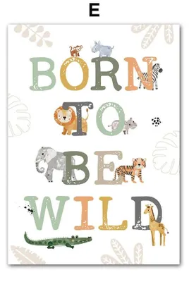 Produktbild von Poster Kinderzimmer Tiere Dschungel · Name Personalisiert ·  Kinderzimmer Bilder · Wand Deko · Kunst Druck · Deko Print · ohne Rahmen · Motiv E · 40 × 50 cm