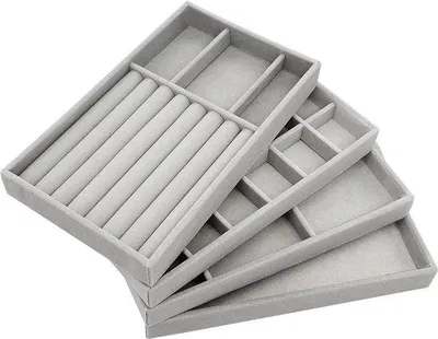 Image de Organisateur de bijoux empilable avec tiroir pour boucles d'oreilles, colliers, bagues - 4 pièces gris