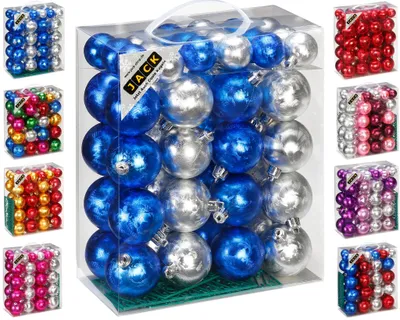 Produktbild von JACK by Inge 50x Kunststoff Kugeln Eislack Christbaumkugeln Ø 4+6cm inkl. Haken Blau-Silber