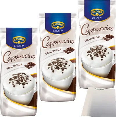 Produktbild von Krüger Family Cappuccino Stracciatella 3er Pack (3x 500g Beutel) + usy Block