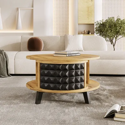 Produktbild von Couchtisch mit versteckter interner Ablage Drehtisch Beistelltisch Rund Tisch für Wohnzimmer