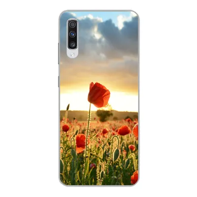 Produktbild von MuchoWow® Handyhülle Schutzhülle Hülle für Samsung Galaxy A70 Bunter Himmel über vielen Mohnblumen Silikon Softcase Handy Hülle - Schutzhaube