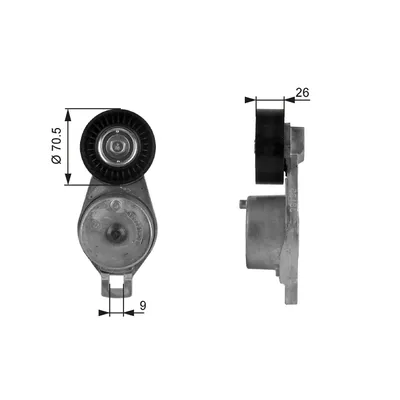 Produktbild von GATES T38185 Spannrolle Keilrippenriemen 70,5mm für JEEP CHEROKEE (KJ) für CHRYSLER VOYAGER IV (RG, RS) für DODGE CARAVAN (RG)