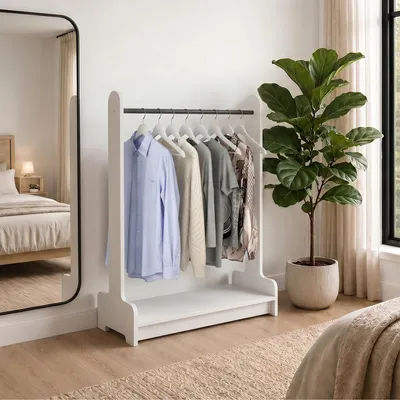 Produktbild von VCM Kleiderständer H. 128 x B. 89 x T. 35 cm mit Kleiderstange Offene Garderobe für Schlafzimmer Flur Ankleide - Lempu M