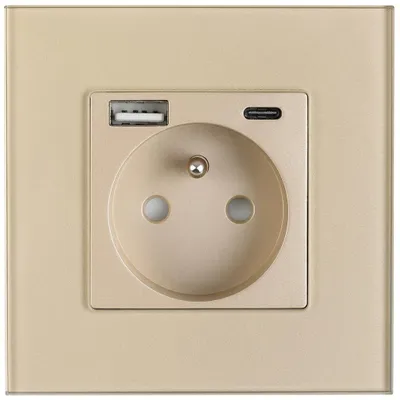 Zdjęcie produktu dla Gniazdo Szklane MATOWE z Bolcem + Podwójna Ładowarka USB A+C 20W MIUUN, Obraz wygenerowany przez AI