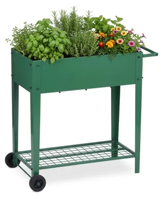 Obrázek produktu pro Relaxdays Zvýšený záhon, mřížková police, 2 kolečka, do zahrady, na balkon a terasu, VxŠxH: 80 x 85 x 50 cm, mobilní stolový záhon, zelený