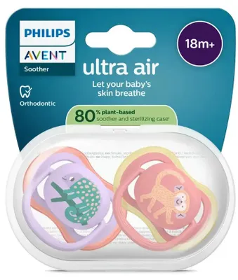Zdjęcie produktu dla Philips AVENT Pacifier SCF349/47 Smoczki ultra air, Klasyczny smoczek dziecięcy, Ortodontyczne, Silikon, Chłopak, dziewczyna, Możliwość umycia w zmywarce