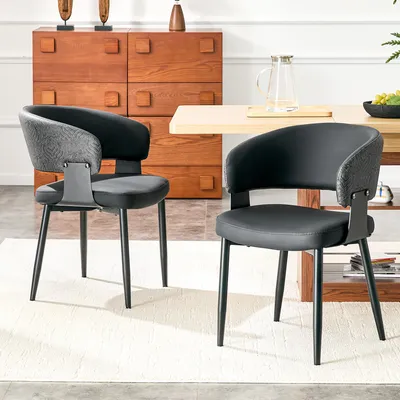 Immagine prodotto di Set di 2 poltrone da pranzo con braccioli e schienale decorato, design ergonomico, poltrone in stile retrò, colore nero