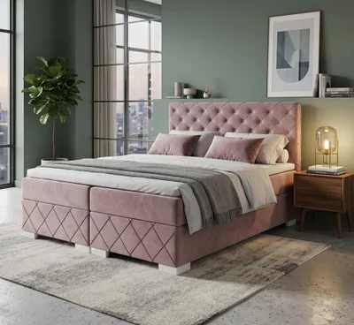 Produktbild von Boxspringbett CARMEN 180 cm x 200 cm Amor Velvet 08 Hellrosa  Bett mit zwei Bettkästen und H3 Matratze, Komplett-Set mit Matratze und Topper,