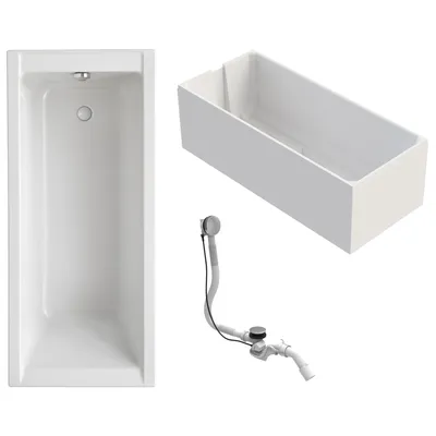Produktbild von Schulte Körperform-Badewanne Modell Como, Weiß Sanitäracryl, 180x80 cm, Höhe 58 cm, inkl. Set Hartschaum-Wannenträger + Ab- und Überlauf