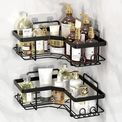 Produktbild von Set aus 2 Eck-Duschregalen ohne Bohren Schwarz Organizer