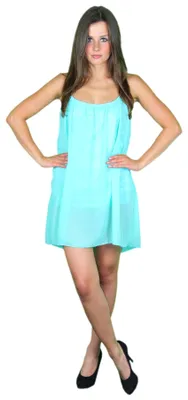 Produktbild von Damen Sommerkleid Chiffon Strandkleider y rückenfrei türkis, Größe:L