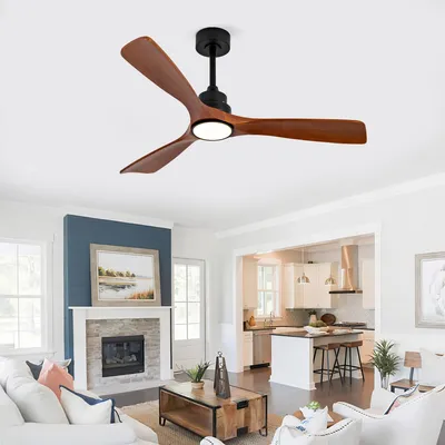 Image de Ventilateur de plafond de 52", avec éclairage, 3 pales en bois, 6 vitesses, moteur DC, silencieux, fonction de mémorisation
