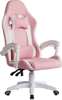 Image de Chaise de bureau ergonomique Gaming, avec accoudoir, appuie-tête, coussin lombaire, rose