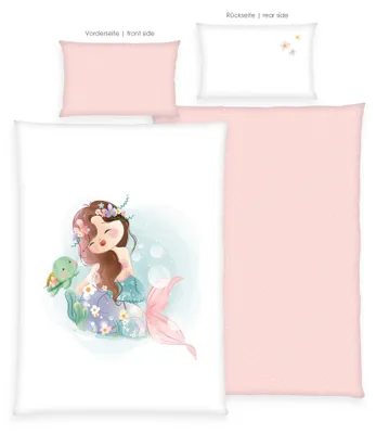Immagine prodotto di Herding biancheria da letto per bambini Renforce 2 pezzi 100x135cm sirena ragazza tartaruga rosa colorata con bottoni