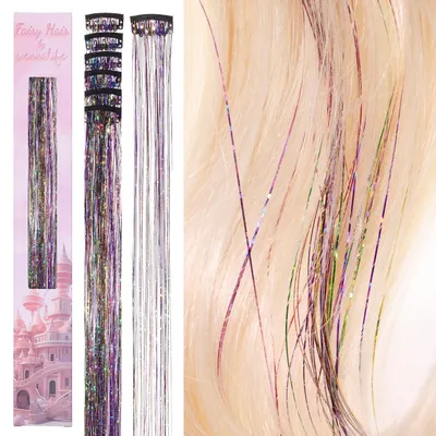 Image de Lot de 6 mèches brillantes arc-en-ciel de 60 cm, à clipser, pour cheveux, idéal pour les filles