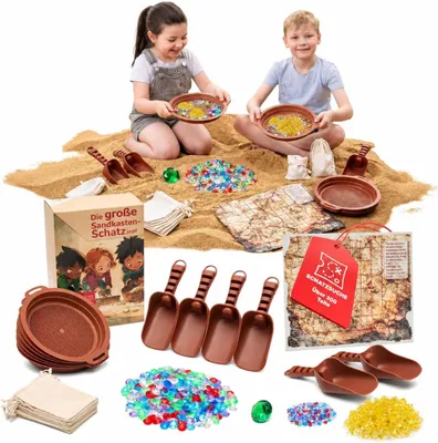 Productafbeelding van Schattenjacht kinderverjaardag - Outdoor spelset voor kinderen met edelstenen - Schatkaart en zandbak speelgoed
