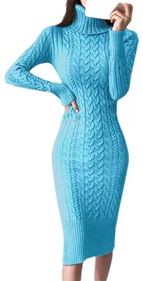 Produktbild von Elzusha – Damen Strickkleid mit hochgeschlossenem Kragen und langen Ärmeln