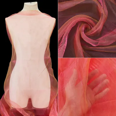Organza-Stoff 2,7 m x 150 cm, Regenbogen-Lasergradient, rot