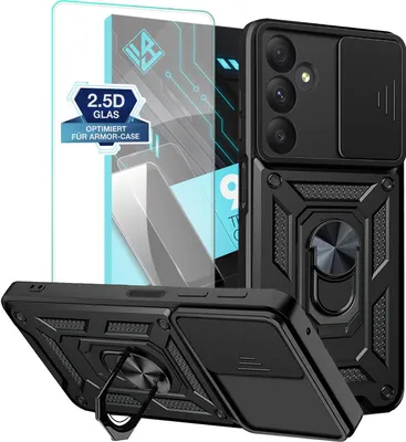 Produktbild von Armor Handyhülle für Samsung Galaxy A35 5G mit 9H Displayglas Displayschutz Kameraschutz Handy Panzer Case Cover Schutzhülle Outdoor Farbe: Schwarz