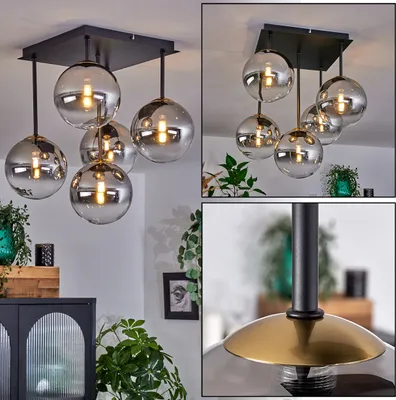 Produktbild von Isorella Deckenlampe aus Metall/Glas in Schwarz/Goldfarben/Rauchfarben/Klar