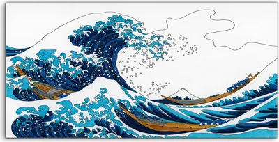 Produktbild von Coloray Glasbild 140x70  Wandbild Glasbilder Japanische Kunst Meereswellen