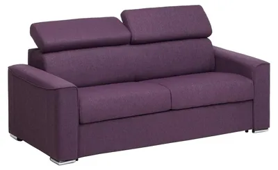 Produktbild von 3-Sitzer-Schlafsofa mit Express-Ausklappmechanismus aus violettem Stoff, mit Sitzfläche aus Memory-Schaum – Liegefläche auf breiten Lattenrosten (140 cm) – 14 cm dicke Matratze VIZIR