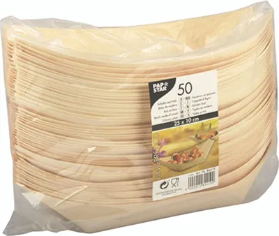 Zdjęcie produktu dla Papstar Fingerfood Schiffchen Holz pure 25 x 10 cm 50 Stück