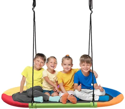 Produktbild von Ovale Nestschaukel, 150x80cm, Gartenschaukel mit 100–160cm höhenverstellbarem Seil, Kinderschuakel, Tellerschaukel,bis zu 300kg Belastbar (Bunt)