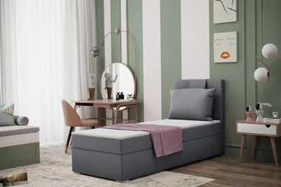 Produktbild von Boxspringbett Schlafzimmerbett SALMA 80x200cm in Stoff Soro Grau