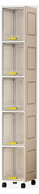 Produktbild von Platzsparender Schrank mit transparenten Türen, Aufbewahrungsschrank auf Rollen für Küche, Wohnzimmer, Badezimmer, 5-Tier