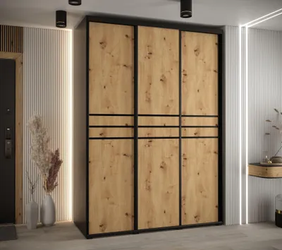 Produktbild von Kleiderschrank YVONA 10 - 170/60 cm, schwarz / Eiche handwerklich / schwarz