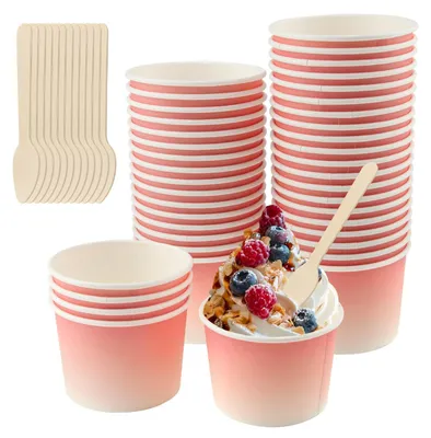 Productafbeelding van 50 Stuks IJsbekers van Karton met Lepels, 240 ml