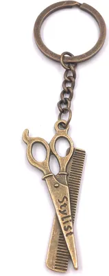 Produktbild von Onwomania Schlüsselanhänger Bronze Scherere mit Kamm Friseur Metall Anhänger Charm