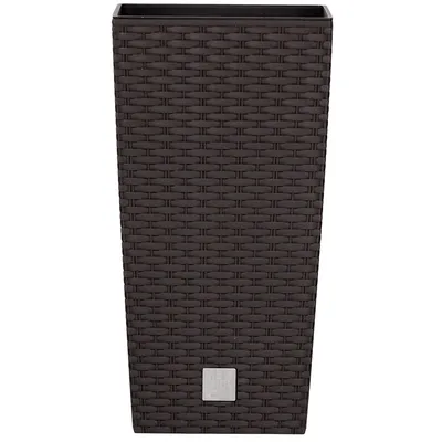 Produktbild von Pflanztopf aus Kunststoff H 61 cm - Ø 32,5 cm dunkelbrauwetterfest im stilvollen Rattan-Look - Pflanzsäule - Pflanzkübel - Blumenübertopf