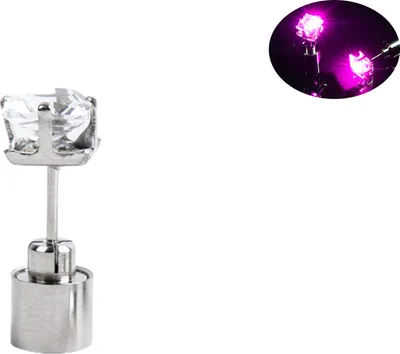Produktbild von 1 Stück Damen-Ohrstecker, Zirkonia, LED, weiblich, quadratisch, leuchtend, Ohrstecker für Party-Rosa