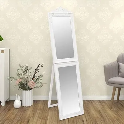 Productafbeelding van Vrijstaande spiegel, wit, 45 x 180 cm, spiegel voor badkamer, vloerspiegel, badkamerspiegel