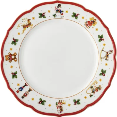 A flat plate with a decorative Christmas-themed border.