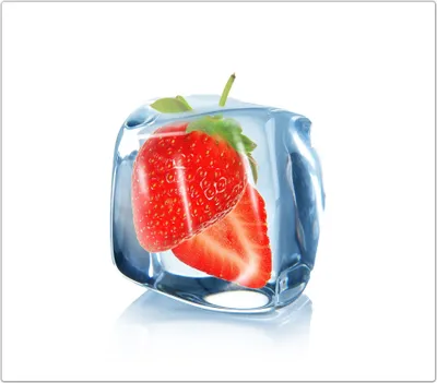 Produktbild von Spritzschutz Herdabdeckplatte Schneidebrett aus Glas Erdbeeren im Eiswürfel 1-Teilig (60x52cm)