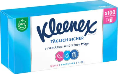 Produktbild von Kleenex Taschentücher-Box Täglich Sicher 4-lagig 15x100 Tücher Kosmetiktücher