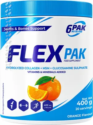 Produktbild von 6PAK Nutrition | Flex Pak Powder | Collagen & Glucosamine, Chondroitin, MSM, Hyaluronic Acid Orange