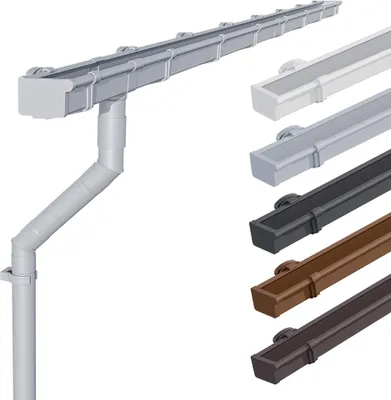 Produktbild von INEFA Dachrinne Kunststoff Set NW68 / 68mm – Kastenrinne 3m Grau – Regenrinne mit Fallrohr Set PVC-U für Gartenhaus